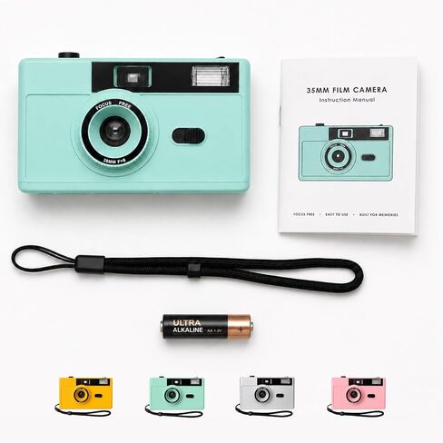 LENSY 35mm Film Camera – Reusable, Point and Shoot, Focus Free, Built-in Flash, Easy to Use for Beginners & Kids – Batteries & Wrist Strap Included (Mint Green) in Saudi Arabia