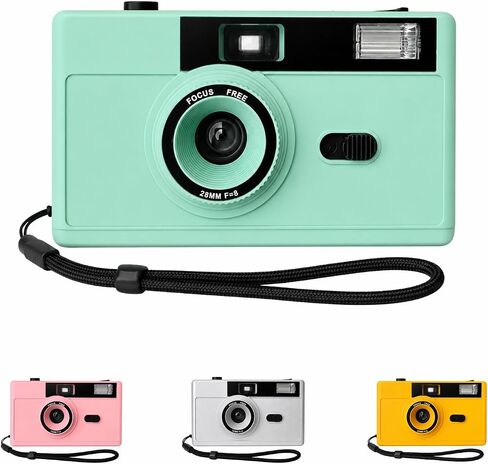 LENSY 35mm Film Camera – Reusable, Point and Shoot, Focus Free, Built-in Flash, Easy to Use for Beginners & Kids – Batteries & Wrist Strap Included (Mint Green) in Saudi Arabia