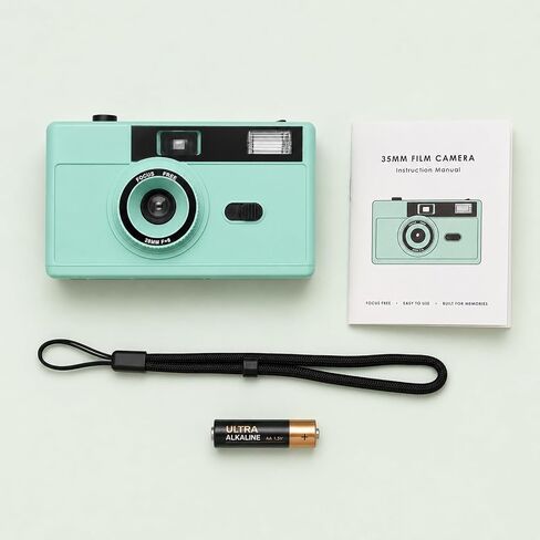 LENSY 35mm Film Camera – Reusable, Point and Shoot, Focus Free, Built-in Flash, Easy to Use for Beginners & Kids – Batteries & Wrist Strap Included (Mint Green) in Saudi Arabia