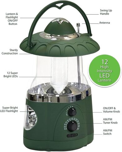 NORTHPOINT 190485 12-LED Lantern with 4-LED Flashlight & AM/FM Radio (Green) in Saudi Arabia