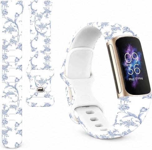 Compatible with Fitbit Charge 6/5 Bands,Maillard & Dopamine Aesthetic Soft Silicone Metal-Free Skin-Friendly Strap,Coquette Style Pattern Wristband for Women Men(Blue Toile de Jouy) in Saudi Arabia