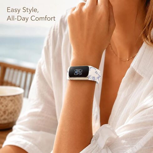 Compatible with Fitbit Charge 6/5 Bands,Maillard & Dopamine Aesthetic Soft Silicone Metal-Free Skin-Friendly Strap,Coquette Style Pattern Wristband for Women Men(Blue Toile de Jouy) in Saudi Arabia