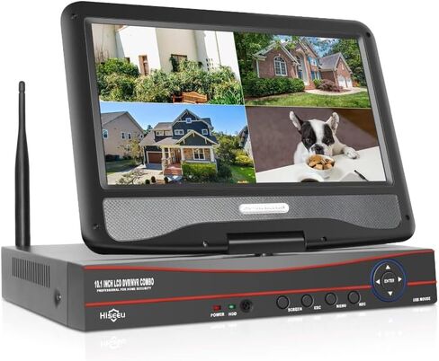 【No HDD】 10'' LCD Wireless WiFi NVR 10 Channels Network Video Recorder, Motion Detection Zones, 24/7 Record, Work with Hiseeu Eseecloud 1080P/3MP/5MP Wireless Camera in Kuwait