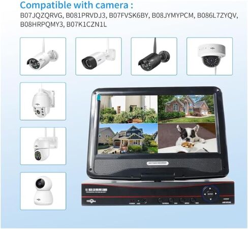 【No HDD】 10'' LCD Wireless WiFi NVR 10 Channels Network Video Recorder, Motion Detection Zones, 24/7 Record, Work with Hiseeu Eseecloud 1080P/3MP/5MP Wireless Camera in Kuwait