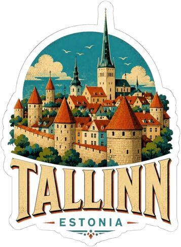 Vintage Tallinn Estonia Sticker Travel Souvenir Old Town City Decal Gift in Saudi Arabia