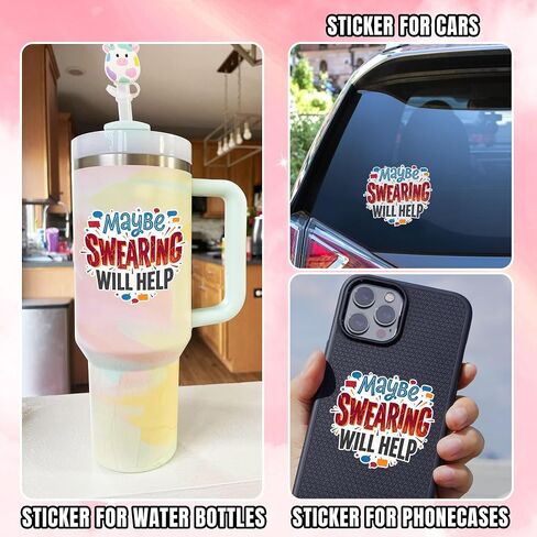 Maybe Swearing Will Help Funny Quote Art Original Graphic Decal Sticker for laptops notebooks Books Diary Phone case Water Bottles Mug Tumbler car in Saudi Arabia