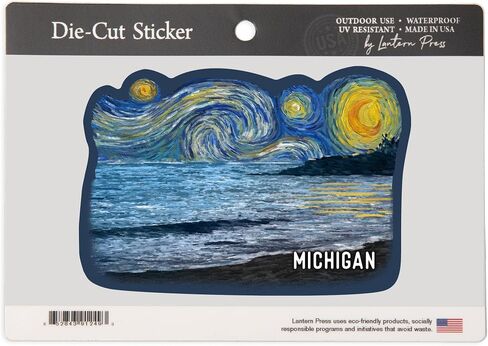 Lantern Press Large Sticker Michigan, Starry Night, Coastline in Saudi Arabia