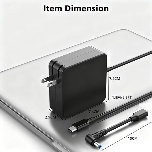 65W Laptop Charger Replacement for HP, USB-C & 4.5mm Blue Tip in Saudi Arabia