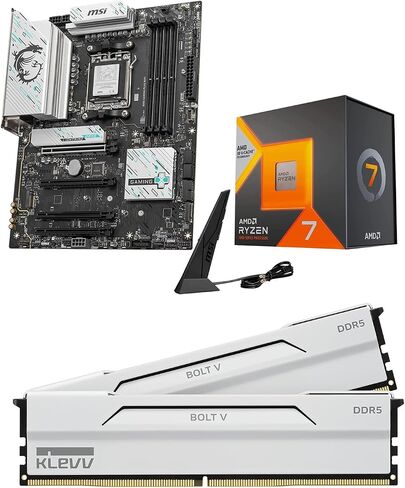 Micro Center CPU Motherboard Memory Combo: AMD Ryzen 7 7800X3D CPU Processor + MSI B850 Gaming Plus WiFi Motherboard + KLEVV Bolt V DDR5 32GB (2x16GB) 6400MHz CL30 Ram Memory White in Saudi Arabia