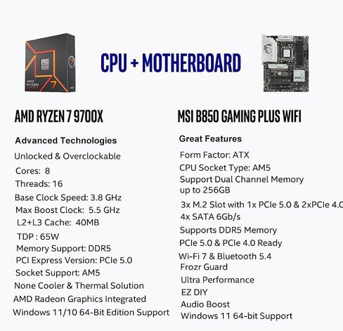 Micro Center CPU Motherboard Memory Combo: AMD Ryzen 7 9700X CPU Processor + MSI B850 Gaming Plus WiFi Motherboard + KLEVV Bolt V DDR5 32GB (2x16GB) 6000MHz CL28 Desktop Ram Memory AMD Expo Ready in Saudi Arabia