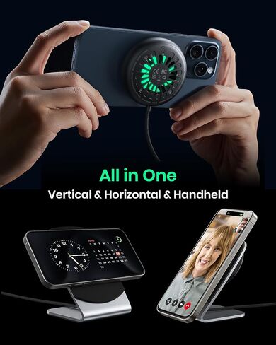 INIU Wireless Charger, 15W Fast Charging Magnetic Wireless Charger Stand, Travel Essential Wireless Charging Station with Sleep-Friendly Adaptive Light, for iPhone 16/15/14/13/12 Series, Airpods in Saudi Arabia