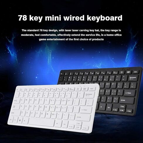 78 key Ultra thin Keyboard, Mini Portable USB Wired Keyboard High Sensitivity Corded Silent Small Compact Computer Keyboard for Desktop Laptop PC(white) in Saudi Arabia