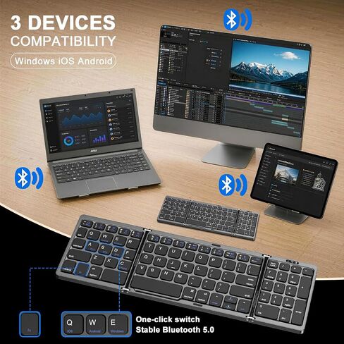 TSQQST Wireless Foldable Bluetooth Keyboard Full-Size for Travel, Black in Saudi Arabia