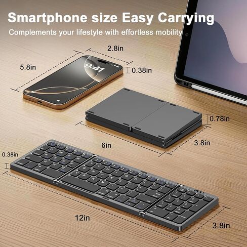 TSQQST Wireless Foldable Bluetooth Keyboard Full-Size for Travel, Black in Saudi Arabia