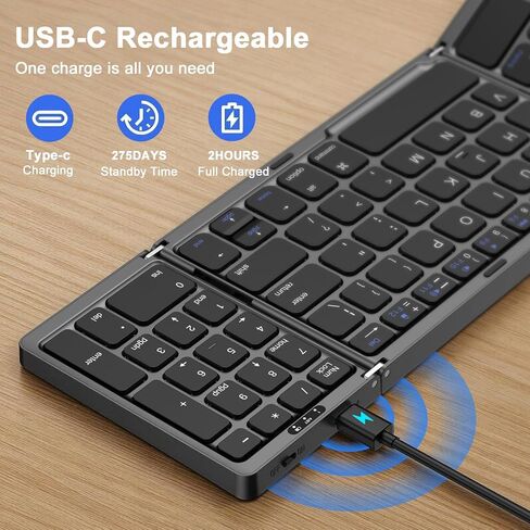 TSQQST Wireless Foldable Bluetooth Keyboard Full-Size for Travel, Black in Saudi Arabia