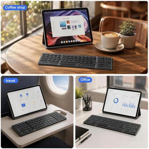 TSQQST Wireless Foldable Bluetooth Keyboard Full-Size for Travel, Black in Saudi Arabia