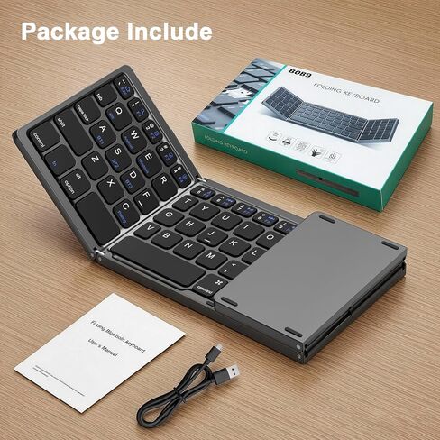 TSQQST Wireless Foldable Bluetooth Keyboard Full-Size for Travel, Black in Saudi Arabia