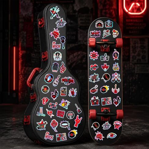 120PCS Holographic Rock and Roll Stickers Rock and Roll Party Favors Birthday Party Decorations Vinyl Waterproof Stickers for Water Bottle Laptop Luggage Helmet in Saudi Arabia