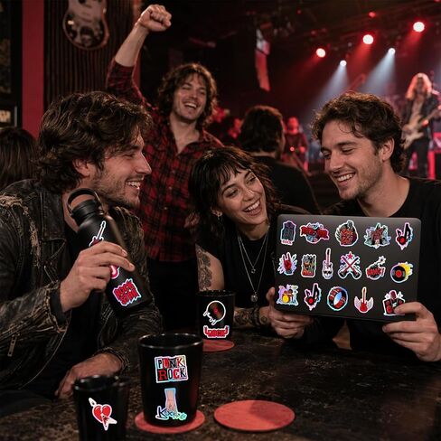 120PCS Holographic Rock and Roll Stickers Rock and Roll Party Favors Birthday Party Decorations Vinyl Waterproof Stickers for Water Bottle Laptop Luggage Helmet in Saudi Arabia