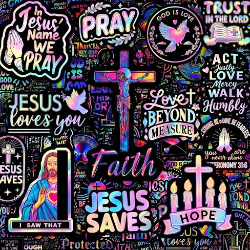 260pcs Holographic Neon Christian Stickers, Inspirational Religious Jesus Faith Vinyl Bible Stickers, Waterproof Scripture Decals for Laptop Water Bottle Journal Scrapbook, Christian Gifts for Teens in Saudi Arabia
