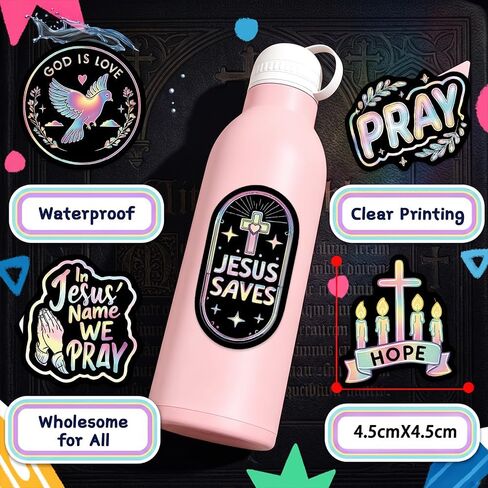 260pcs Holographic Neon Christian Stickers, Inspirational Religious Jesus Faith Vinyl Bible Stickers, Waterproof Scripture Decals for Laptop Water Bottle Journal Scrapbook, Christian Gifts for Teens in Saudi Arabia