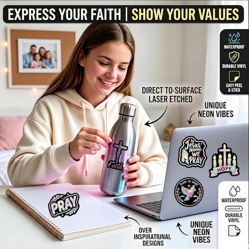 260pcs Holographic Neon Christian Stickers, Inspirational Religious Jesus Faith Vinyl Bible Stickers, Waterproof Scripture Decals for Laptop Water Bottle Journal Scrapbook, Christian Gifts for Teens in Saudi Arabia