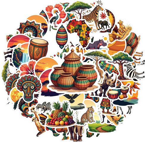 50pcs African Safari Stickers African Wildlife Stickers for Africa Lover Party Favors Gift Adult Teen Water Bottle Laptop Phone Cases Scrapbooking in Saudi Arabia