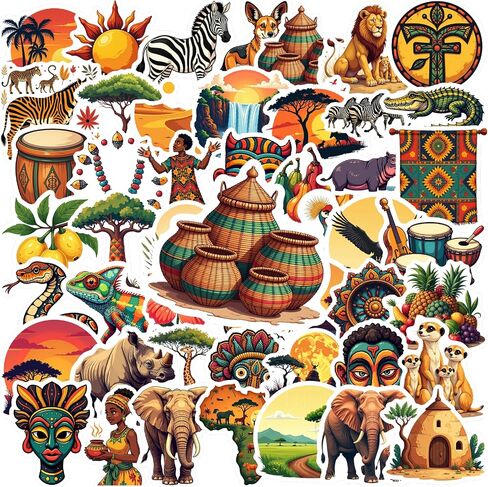 50pcs African Safari Stickers African Wildlife Stickers for Africa Lover Party Favors Gift Adult Teen Water Bottle Laptop Phone Cases Scrapbooking in Saudi Arabia
