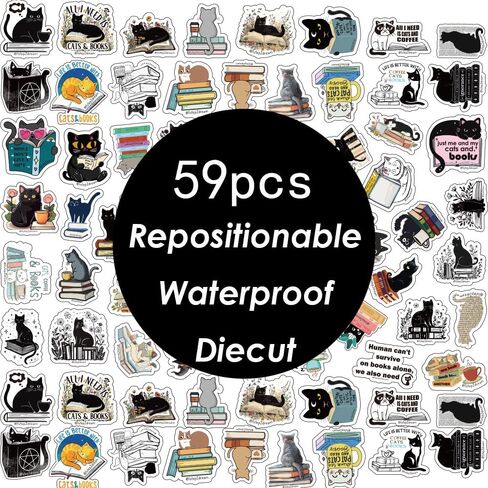 1step2dream Book Cat Stickers for Readers - Cute Bookish Sticker Set for Kindle & Laptop, Ideal Gift for Book Lovers and Cat Lovers, Library & Reading Themed Decals in Saudi Arabia