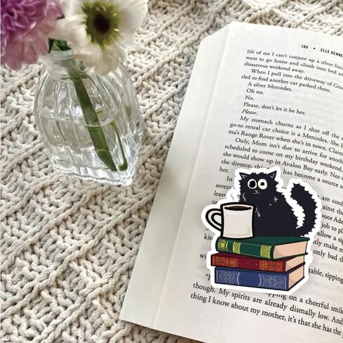 1step2dream Book Cat Stickers for Readers - Cute Bookish Sticker Set for Kindle & Laptop, Ideal Gift for Book Lovers and Cat Lovers, Library & Reading Themed Decals in Saudi Arabia