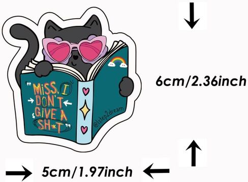 1step2dream Book Cat Stickers for Readers - Cute Bookish Sticker Set for Kindle & Laptop, Ideal Gift for Book Lovers and Cat Lovers, Library & Reading Themed Decals in Saudi Arabia