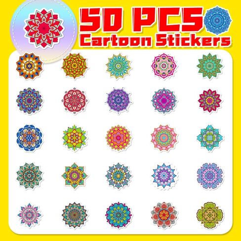 50 PCS Waterproof Colorful Mandala Vinyl Stickers Pack in Saudi Arabia