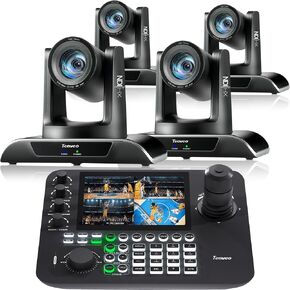 Tenveo PTZ Camera Bundle/Kits - 20X AI Humanoid & Face Auto-Tracking NDI PTZ Camera(4pcs) with HDMI/USB3.0/LAN(PoE) and 7’’ LCD Quad-Screen NDI PTZ Joystick Controller for Church Event Live Streaming in Saudi Arabia
