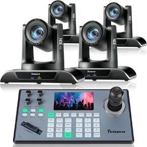 Tenveo PTZ Camera and Controller Bundle/Kits - 20X NDI AI Auto-Tracking PTZ Camera(4pcs) with HDMI/USB3.0/LAN(PoE) and NDI PTZ Controller Joystick Controller for Church Worship Service Live Streaming in Saudi Arabia