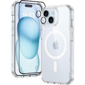 ESR for iPhone 15 Pro Case Set, 1 Tempered-Glass Screen Protector, 1 Set of Lens Protectors, Military-Grade Protection, Yellowing and Scratch Resistant MagSafe Phone Case, Classic Series, Clear in Kuwait
