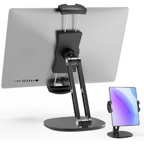 حامل MAGJIEYX iPad للمكتب، حامل شاشة محمول، قاعدة ألومنيوم شديدة التحمل، حامل شاشة كبير يناسب شاشات محمولة تصل إلى 15.6 بوصة، مشبك دوار لتثبيت الكمبيوتر اللوحي للمنزل والمطبخ والمكتب وحامل سطح المكتب in Kuwait