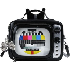 Women TV Shape Crossbody Ita Bag FunnyY2K Ita Backpack with Bow Charm Anime Display Shoulder Bag.for Pins Display (Black) in Saudi Arabia