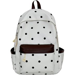 Polka Dot Aesthetic Preppy Backpack with Star Charm (Wine Red) in Saudi Arabia