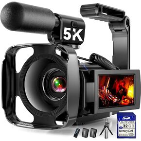 5K Video Camera Camcorder, 64MP Video Cameras for Filming with 3" 270° Rotatable Touch Screen, 16X Zoom Digital Camera with IR Night Vision, WiFi & Webcam, 32GB Card + 2 Batteries + Mic Included in Saudi Arabia