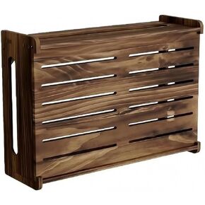 Wooden Electronics Organizer Shelf Ventilated Cable Management Shelf with Ventilation 1 Tier for Workspace, Study Desk, Burnt Wood in Saudi Arabia