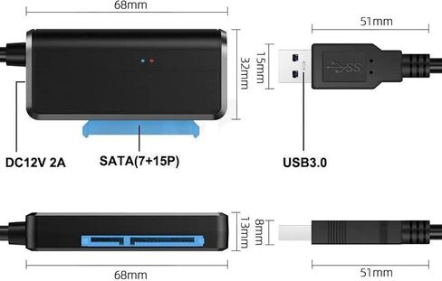USB 3.0 to SATA Adapter Cable, 2.5"/3.5" HDD SSD Converter, UASP 5Gbps, 12V/2A Power Adapter Included, for WD Seagate Toshiba Samsung Hitachi, Windows Mac PS4 Compatible in Saudi Arabia