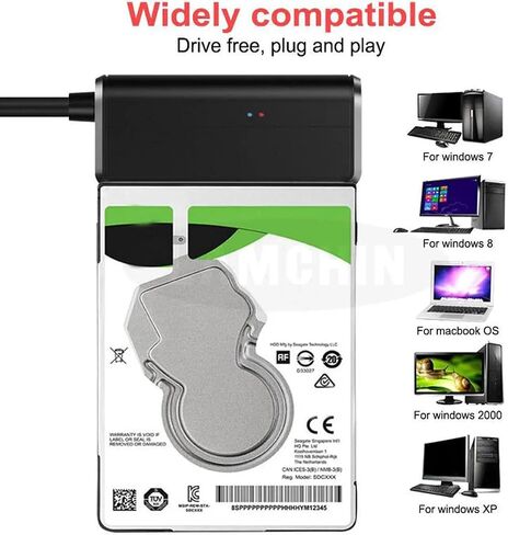 USB 3.0 to SATA Adapter Cable, 2.5"/3.5" HDD SSD Converter, UASP 5Gbps, 12V/2A Power Adapter Included, for WD Seagate Toshiba Samsung Hitachi, Windows Mac PS4 Compatible in Saudi Arabia