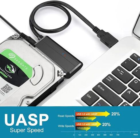 USB 3.0 to SATA Adapter Cable, 2.5"/3.5" HDD SSD Converter, UASP 5Gbps, 12V/2A Power Adapter Included, for WD Seagate Toshiba Samsung Hitachi, Windows Mac PS4 Compatible in Saudi Arabia