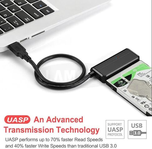 USB 3.0 to SATA Adapter Cable, 2.5"/3.5" HDD SSD Converter, UASP 5Gbps, 12V/2A Power Adapter Included, for WD Seagate Toshiba Samsung Hitachi, Windows Mac PS4 Compatible in Saudi Arabia