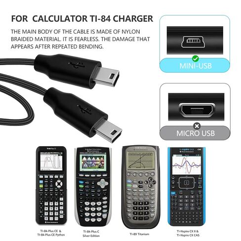 【2-Pack USB & USB C Braided Power and Data Cables, Compatible with TI-84 Plus CE, TI-84 Plus C Silver, TI 89 Titanium, TI Nspire CX/TI Nspire CX CAS in Saudi Arabia