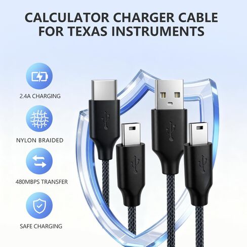 【2-Pack USB & USB C Braided Power and Data Cables, Compatible with TI-84 Plus CE, TI-84 Plus C Silver, TI 89 Titanium, TI Nspire CX/TI Nspire CX CAS in Saudi Arabia