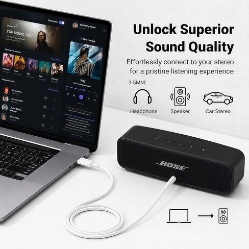 USB C to 3.5mm Audio Cable for Car Stereo, Speakers & Headphones Jack to USB C, AUX to USB C Cord Compatible with iPhone 15/16/17/16e/17e, iPad, Samsung, Bose, JBL, Beats, Soundcore,Sony & Sennheiser in Saudi Arabia