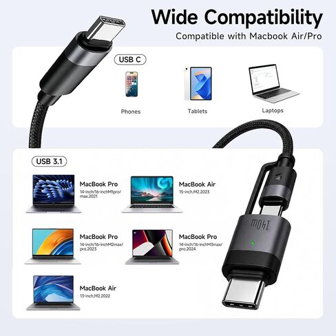 USB-C to Magnetic Charging Cable (2 Meters), 140W Fast Charging, Compatible with MacBook Air and MacBook Pro, Magnetic Connection, Braided Cable – Black in Saudi Arabia