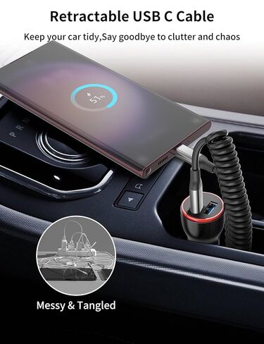 كابل ملفوف من USB C إلى USB C، سلك CarPlay من النوع C قابل للسحب لهاتف iPhone 17 in Kuwait