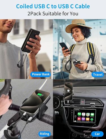 كابل ملفوف من USB C إلى USB C، سلك CarPlay من النوع C قابل للسحب لهاتف iPhone 17 in Kuwait